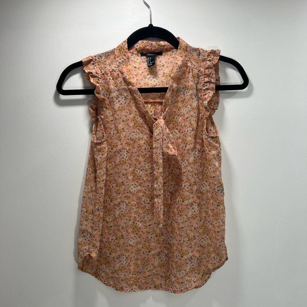 Forever 21 Peach Floral Tie-Front Blouse